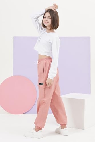 Image of SANGTREE Girls Fall Winter Clothing Sets, Girls Long Sleeve Crop Top and Cargo Jogger Pants Outfit Set,4T-14 Years