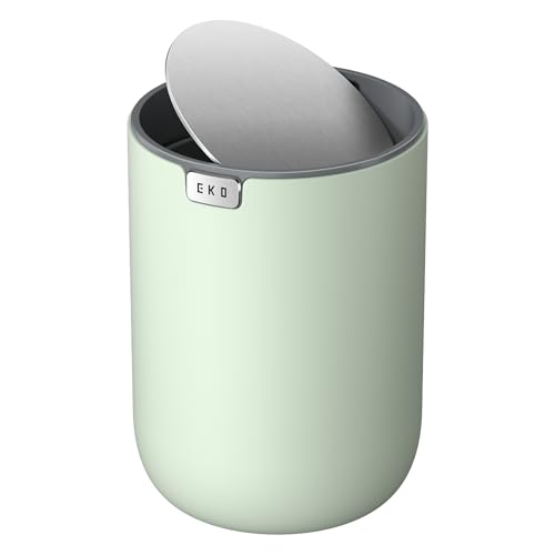 Image of EKO Fandy 0.58 Gal /2.2L Mini Trash Can with Lid, Swing-Top Desktop Trash Can for Bathroom, Countertop, Vanity, Desk or Office, Small Garbage Bin (Sage)