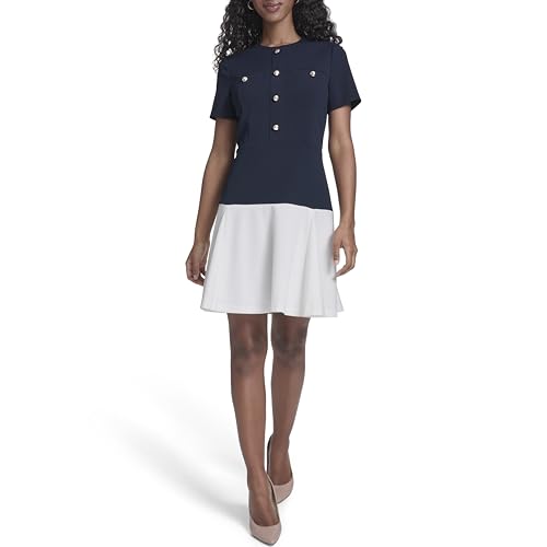 Image of Tommy Hilfiger Women's Short Sleeve Button Front Sparkle Boucle Knit Fit and Flare Mini Dress