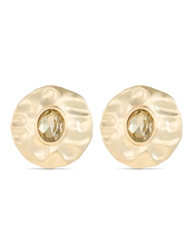 Image of Rubans Demifine Stainless Steel Gold Toned Round Stud Earrings Gift for Women