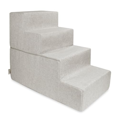 Image of Best Pet Supplies Dog Stairs & Steps - Foam Steps for Small Dogs & Cats, Non-Slip Indoor Balanced Pet Step Support, Dog Ramp, No Assembly, Sand, Foldable 4-Step (22-inch Height)