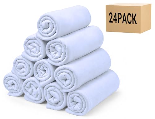 CULVE 24 Pack Fleece Throw Blanket 50x60 - Soft Lightweight Blankets in Bulk for Wedding Gifts Pet Home Bed Sofa Couch Office Travel(White)