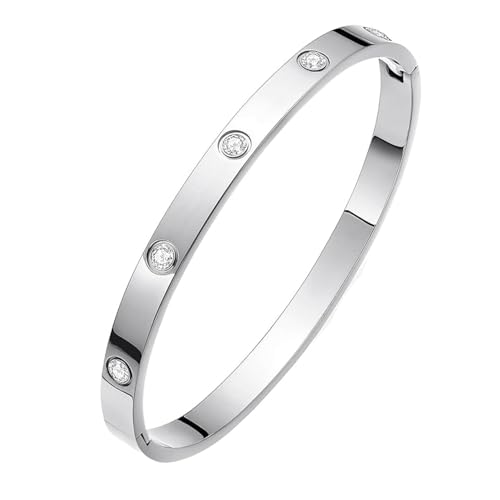 Image of Okos Gold Plated Fashion Jewellery Stainless Steel Anti Tarnish Cuff Band Style Bangle Bracelet with White CZ Stones For Girls and Women CO0025