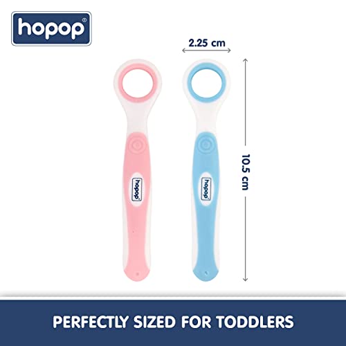 Image of Hopop Tongue Cleaner for Baby | Rounded Edges Baby Oral Cleaner Toothbrush | 100% Safe Kids Tongue Cleaner | Suitable from 3+ Months | Pack of 2 | Blue & Pink