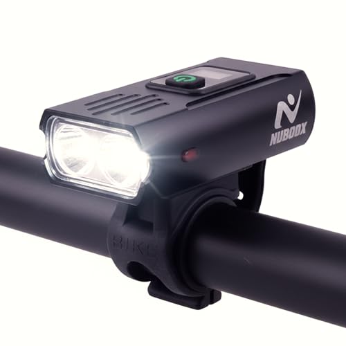 NUBOOX luz bicicleta delantera, ligera y compacta, pantalla digital, batería recargable USB C 1500 mAh, faro impermeable IPX4, foco LED 1000 lúmenes, 6 modos, linterna bici ciclismo carretera montaña