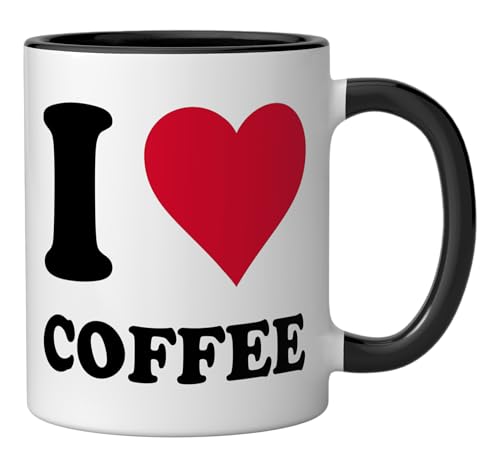 Taza de cerámica I Love Coffee 11 onzas negra/blanca miniatura 2