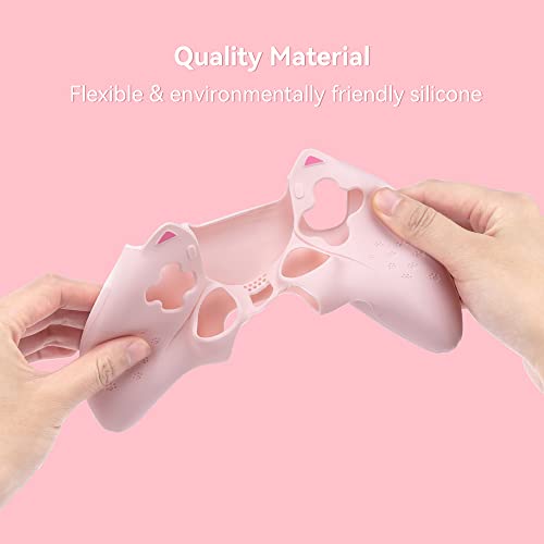 Image of GeekShare Cute Cat Paw Protective Skin Set for ps5 Controller, Anti-Slip Silicone Cover Case Compatible with ps5 Wireless Controller Includes 2 Thumb Grip Caps and 1 Sticker - Pink