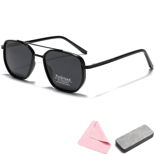 Zen Zest Sunglasses,Double Bridge Polarized Geometric Sunglasses for Women Men Travel Use,Metal Square Frames
