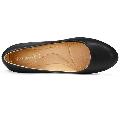 mysoft Women's Pumps Low Chunky Block Heel Round Toe Comfortable Dress Shoes4