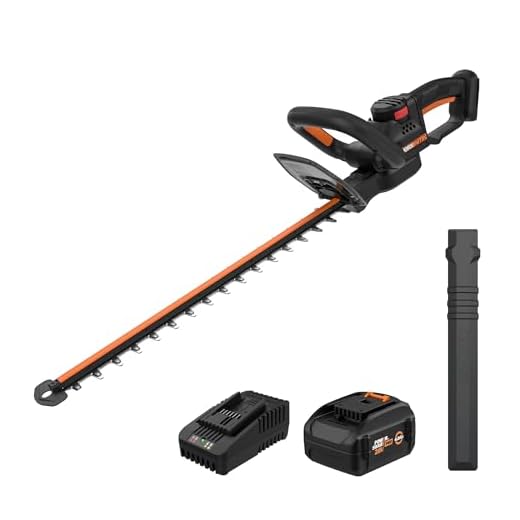 WORX Nitro WG263 22" 20V Cordless Hedge Trimmer, Electric Hedge Trimmer with Dual-Action Blades & 3400 SPM, Brushless Bush Trimmer Cuts Branches 1" Thick, Battery & Charger Included