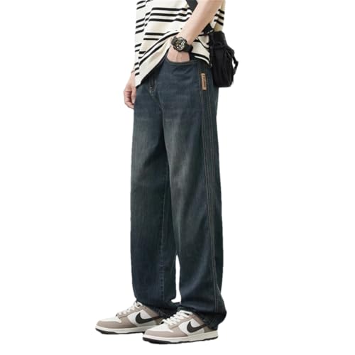 Men Spring Autumn Cosy Soft Fabric Jeans Loose Wide Leg Pants Elastic Waist Trousers Dark Gray 33