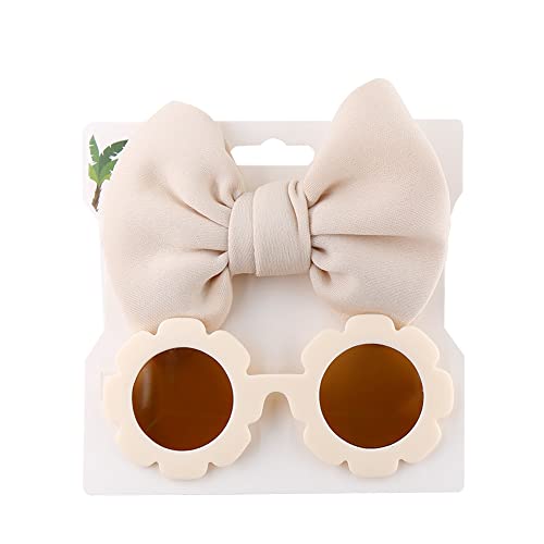 Children's Nylon Bow Headbands Hairbands with Sunglass Combination，Flower Shaped Sunglasses for Baby Girls