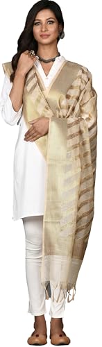 Banarasi Coton Dupatta for Women With Light Gold Zari Work, Stole Scarf Wrap Chunni2