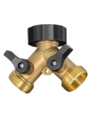 Image of STMOUTUO Heavy Duty Solid Brass RV Water Hose & Garden Hose Splitter - 3 /4 Inch 2-Way Y Connector with Double Shut Off Valves | Rust-Resistant, Zero Leak Design.