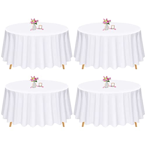 Paquete de 4 manteles Redondos,Mantel Redondo Blanco, Mantel Redondo de 90 pulgadas 228CM,Ropa de Mesa Blanca, Mantel Redondo Lavable de Tela de poliéster para Bodas,Banquetes o restaurantes(Blanco)