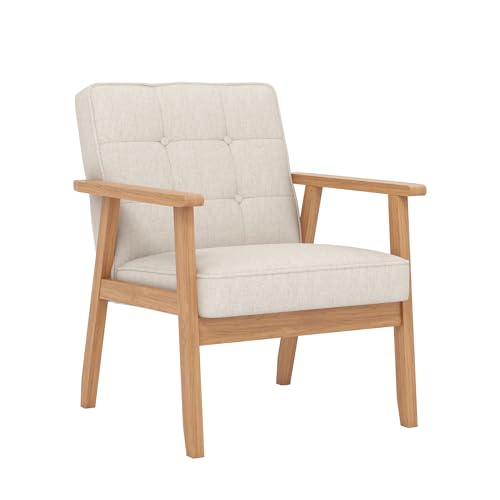 KCC Mid-Century Modern Linen Fabric Accent Chair, Upholstered Tufted Leisure