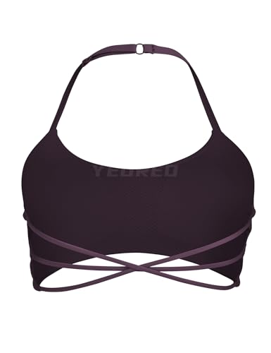 Image of YEOREO Women's Sports Bra Halter Workout Sports Bra Strappy Criss Cross Back Bra Removable Padded Yoga Crop Top