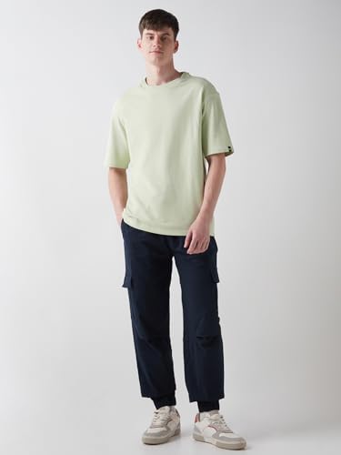 Image of Bewakoof Men's Solid Oversized Fit Twill Joggers