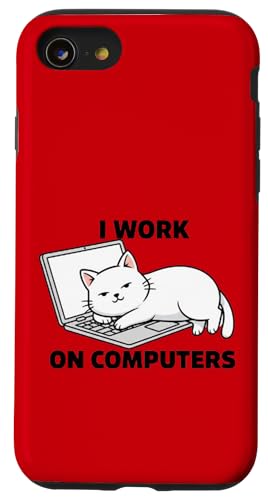 Funny I Work On Computers Cat �V���c ��������R���s���[�^�[ �L �X�}�z�P�[�X iPhone SE (2020) / 7 / 8 �p