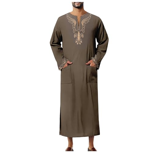 Ropa de oración para hombres - Caftán Hombre Largo Islámico Thobe Hemdglunker Musulmán Thobe for Boys Abaya Manga Larga Ropa Musulmana La Meca Ropa Bata Árabe Oración Eid Bata Kandoura, Braun 1, L