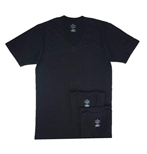 Stafford Men’s Tall/Extra Tall 100% Heavy Weight Cotton V-Neck Undershirts, Black, Short Sleeve, 3 Pack (LXT (Large Extra Tall))