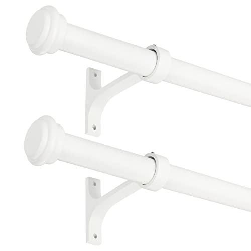 2 Pack Curtain Rods,1 Inch Curtain Rods For Windows 28 To 48 Inches, Hanging Curtain Rod & Wall Mount With Brackets Heavy Duty Rod,End Cap Single Rod,Matte White #TOP3