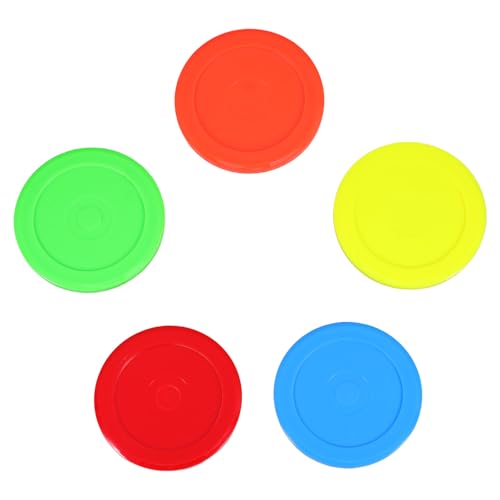 Healvian Discos De Hockey De Aire Redondos De 73 Mm, Discos De Repuesto De Plástico 5 Piezas, Colores Rojo Naranja Verde Azul Amarillo, para Hockey De Mesa, Juegos De Arcade y Ocio