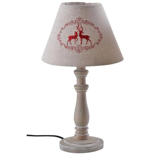 AUBRY GASPARD - Lampe à Poser Bois et Coton Motif Cerfs Beige - Format Ø 22,5 x H 40 - Câble 110 cm - Culot E27 Max 40W - Interrupteur Inclus - Vendu à la...