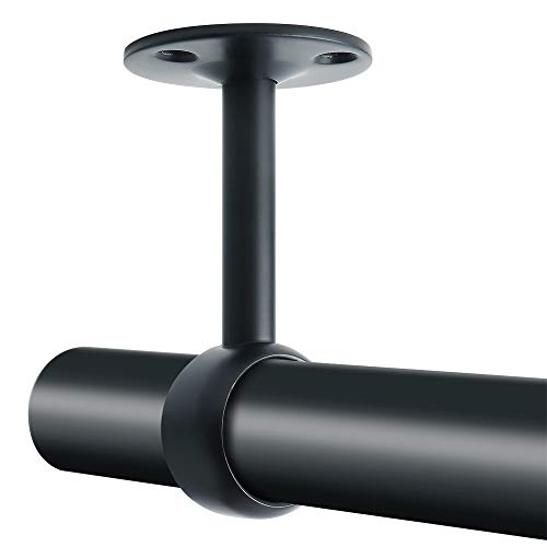 Alise Curtain Rod Holder Bracket 1''Dia,Closet Rod Holders Wall Mounted,Ceiling Mount Curtain Flange Brackets,Curved Shower Curtain Rods for Bathroom,Stainless Steel Black Finish,Pack of 2