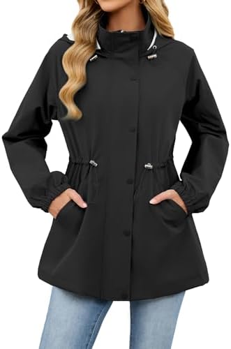 Zando Lightweight Rain Jacket Women Waterproof - Womens Rain Coat with Hood Light Windbreaker Jacket Trench Coat Windproof Travel Raincoat for Women Spring Fall Jackets 2026 Outdoor Black L