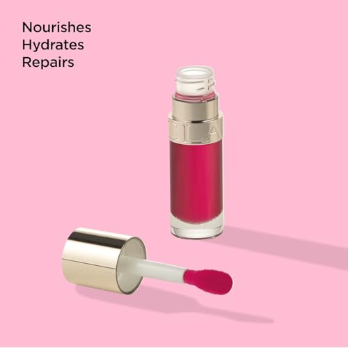 Clarins Lip Comfort Oil 7ml| Hydrating, Nourishing and Moisturising Lip Oil | Sheer, High Shine Finish | Soothes, Comforts and Protects Lips | Visibly Plumps | 93% Natural Ingredients