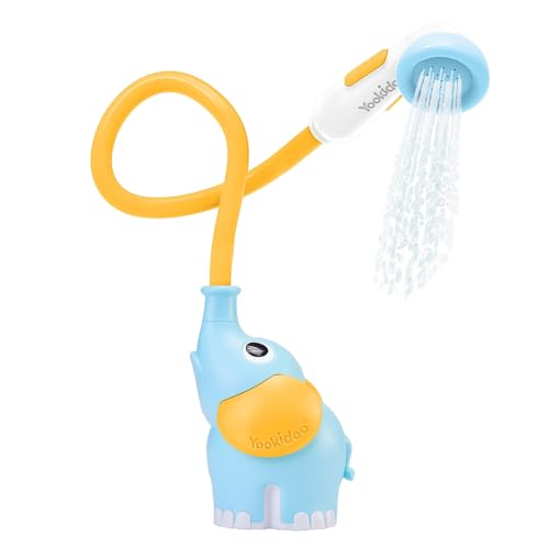 Image of Yookidoo Baby Bath Shower Head - Elephant Water Pump with Trunk Spout Rinser - Control Water Flow from 2 Knobs for Maximum Fun in Tub or Sink for Newborn Babies (Blue and Orange)