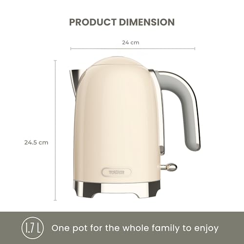 Image of Tower Premium Solace Electric Kettle 1.7L, 1350W | Full Metal Body, Rapid Boil in 45 Seconds, Auto Shut-Off, Boil-Dry Protection, 360 Power Base, Water Level Indicator, 2 Year Warranty (Cream)