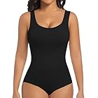 ONEW Shapewear Damen Body Shaper Bauchweg Miederbody Figurformende Tank Top Taillentrainer Sculpting Bodysuit, Schwarz 2XL