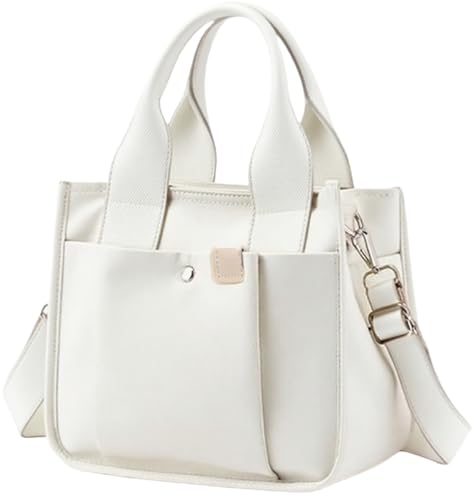 Image of Small Canvas Tote Bag with Zipper, Canvas Multi-Pocket Crossbody Bag Purse Top Handle Satchel Handbags