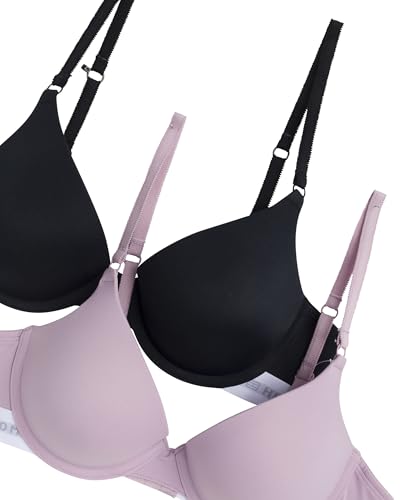 Tommy Hilfiger Womens Micro Push-Up Bra with Underwire and Lace Trim 2-Pack, Dawn Pink/Black, 34B4