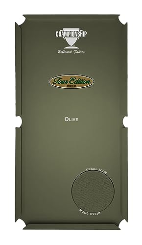 WS BILLIARDS, INC. Championship Tour Edition 3030 Pool Table Cloth Replacement Kit for 9 FT Pool Tables Billiard Table Felt with Horsehair Brush, Chalk, 6 Precut Rail Cloth Pieces (Olive)