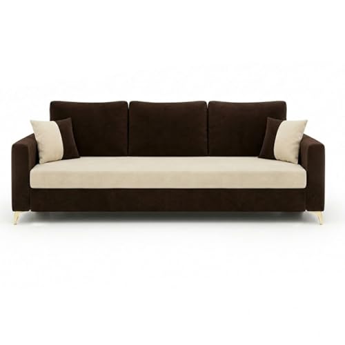 Image of Classiq Rich 5 Seater L Shape Sofa Set with 2 Movable Ottomans | Flexible Layout | Rich Velvet Suede Fabric | Silver Legs | Dual Tone Modern Sofa for Living Room (Dark Brown-Cream)