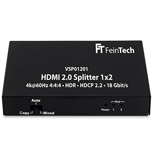 FeinTech VSP01201 HDMI 2.0 Splitter 1x2 distribuidor UHD 4K@60Hz YUV 4:4:4 HDR HDCP 2.2 EDID 18 Gbps