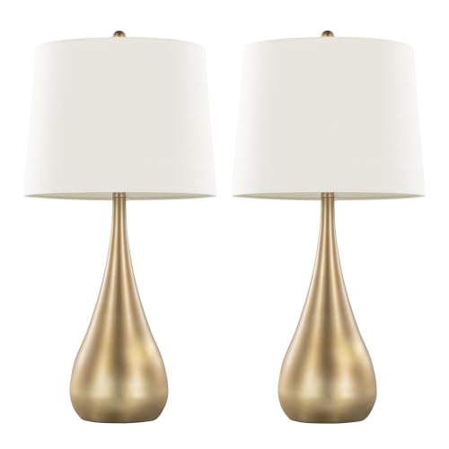 Lámparas de Mesa de Metal 29" Set de 2 Blanco y Dorado