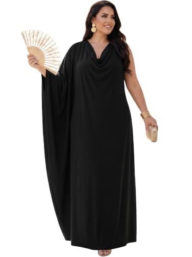 Image of KOH KOH Womens Long Cowl Neck Flowy Grecian Goddess Cape Sleeve Maxi Dress