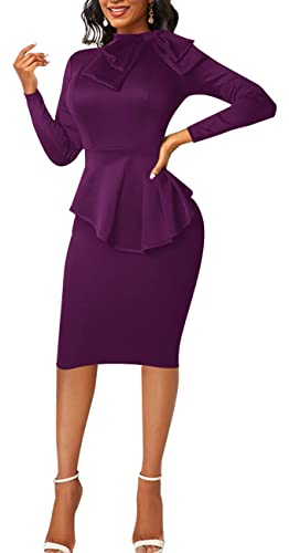 Image of Women's Fashion Peplum Bodycon Dresses Short Sleeve Bow Club Ruffle Pencil Party Dress
