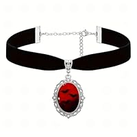 Kinretixia Halskette mit Kamee und Blutfledermaus-Anhänger, Gothic-Stil, roter Cabochon-Anhänger, Vampir-Accessoires für Frauen Karnevals Halloween Accessoires