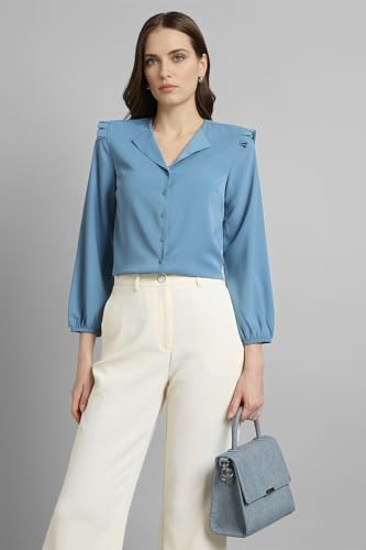 Image of Van Heusen Women Polyester Regular Fit Solid Full Sleeve Casual Shirt