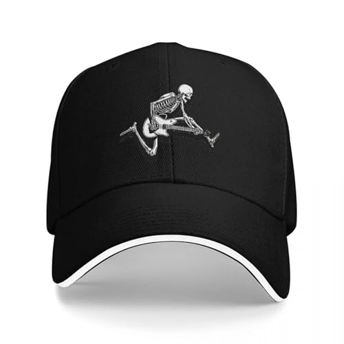 Casquette de baseball guitariste skeleton bonnet coton noir ajustable style rock unisexe