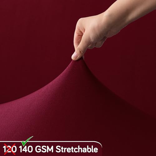 Image of HOKIPO 'SereneSolids' 140 GSM Polyester Blend Cover Set for 4 Dining Chairs + 1 Dining Bench, Burgundy (AR-6282-BRGN)