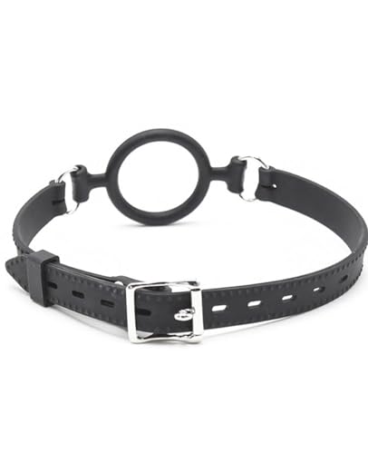 Image of Leather Restraints Ball Mouth Plug Silicone Bondage Ball Gag Open Mouth Gag O-Ring Gag Restraints, Adjustable Strap Bondage Harness Restraints for Adult Bondage Restraints Sex Play (Black)(B1)