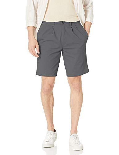 Haggar Men's Stretch Chino Pleat Front Walk Short, Charcoal, 36