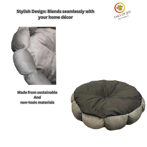 Image of Calming Dog & Cat Bed |Small Size Bed| Length 19 Inches, Width 19 Inches, Height 5 Inches | Extra Soft Fluffy Donut Cuddler | Cozy Plush Anti-Anxiety Cushion for Comfortable Sleep (Grey)