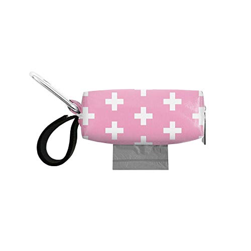 Image of Oh Baby Bags Pink Swiss Dirty Diaper Bag Dispenser, Clip On Bag Holder Attaches to Any Diaper Bag, 48 Count Large Tie Handle Bags